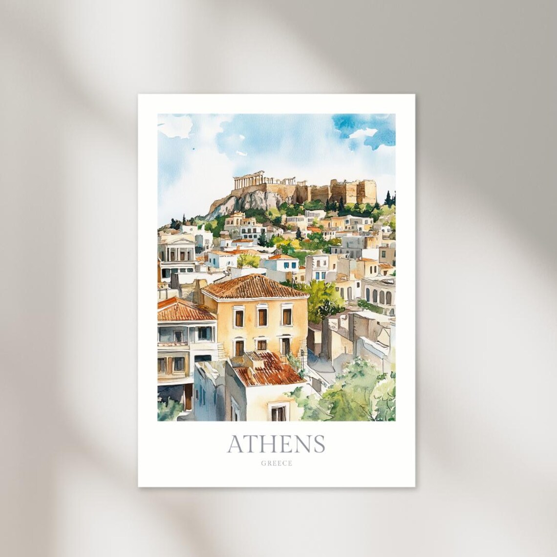 Athens Greece Watercolor Travel Poster, Europe Decor