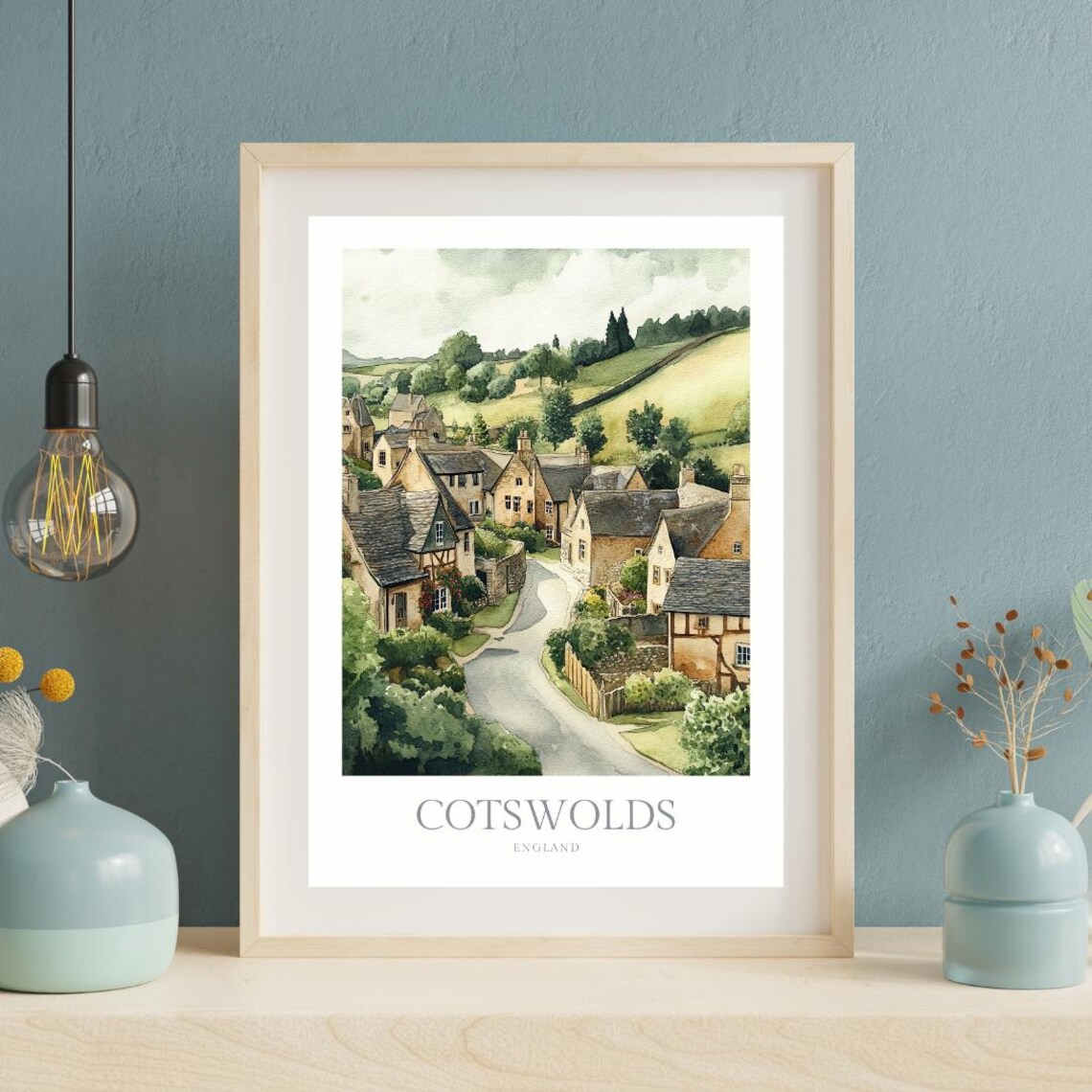 Cotswolds England Watercolor Stone Village Street Poster Countryside - Image 2
