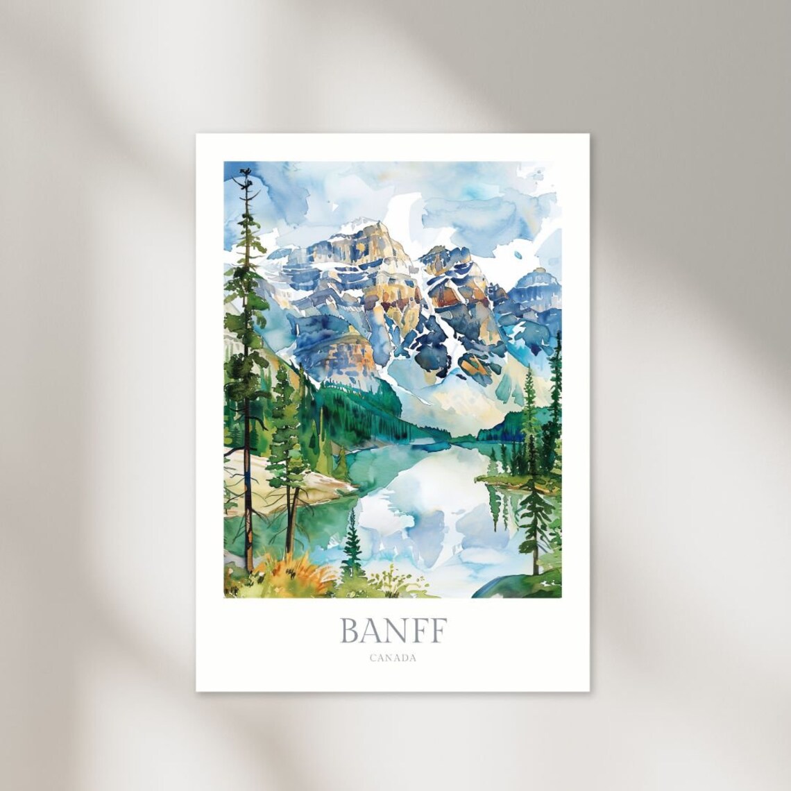 Banff National Park Watercolor Travel Poster, Canada