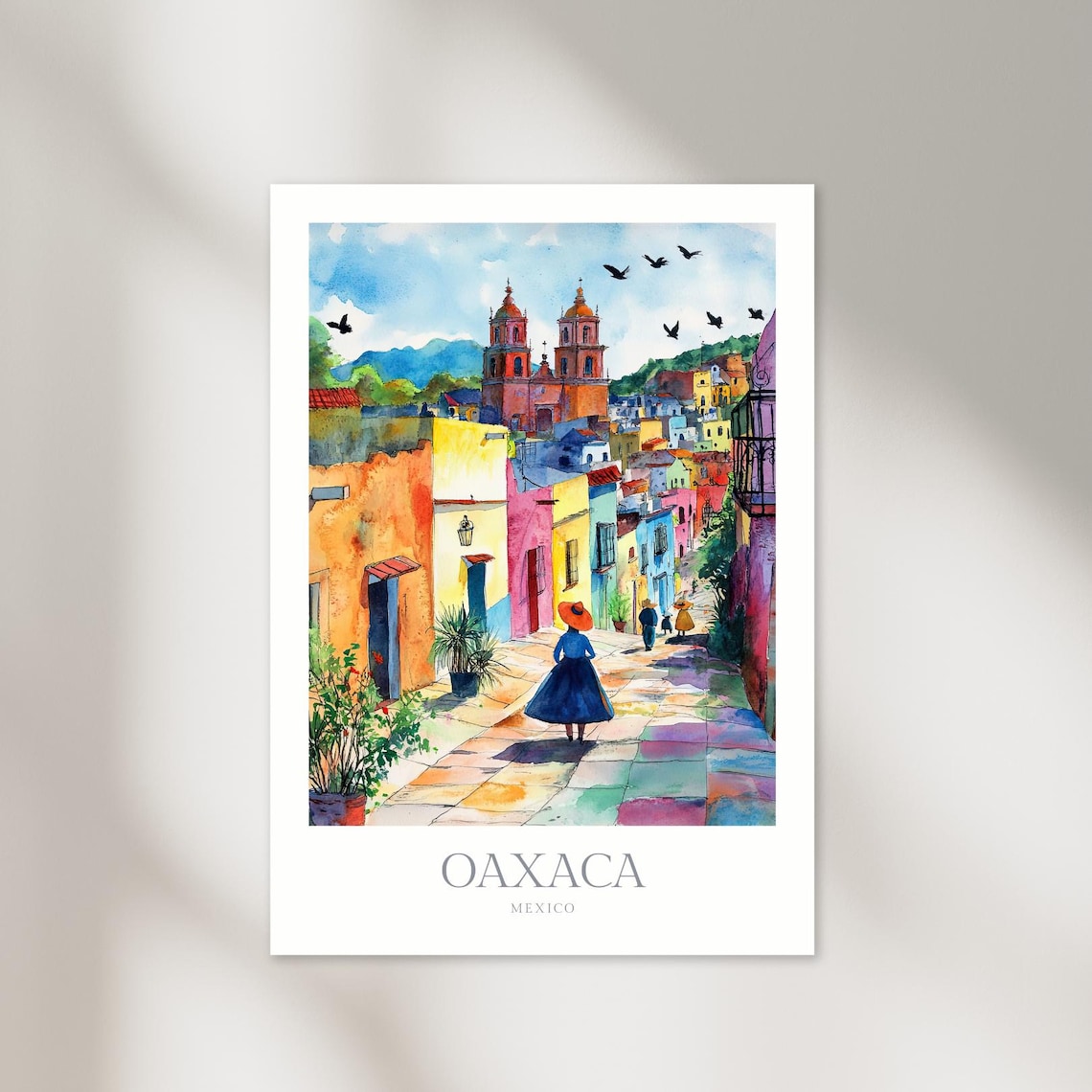 Oaxaca Mexico Watercolor Travel Poster, Wall Art Print