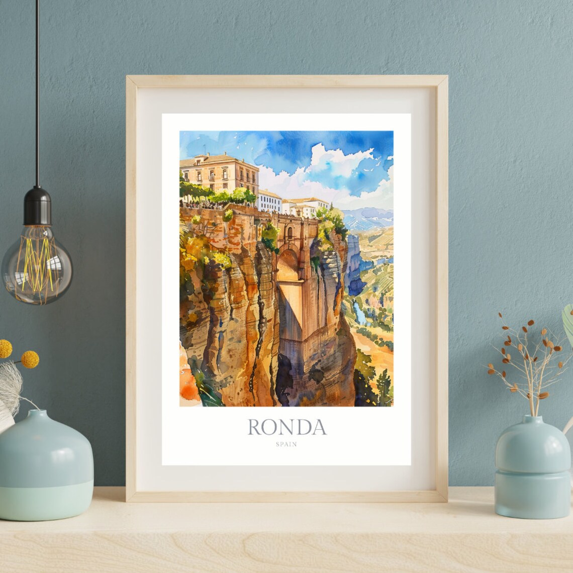 Ronda Spain Watercolor Poster, Puente Nuevo Travel Poster - Image 2