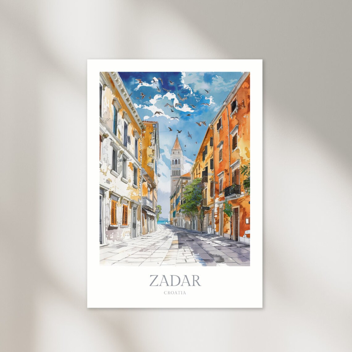 Zadar Croatia Watercolor Poster, Travel Wall Art