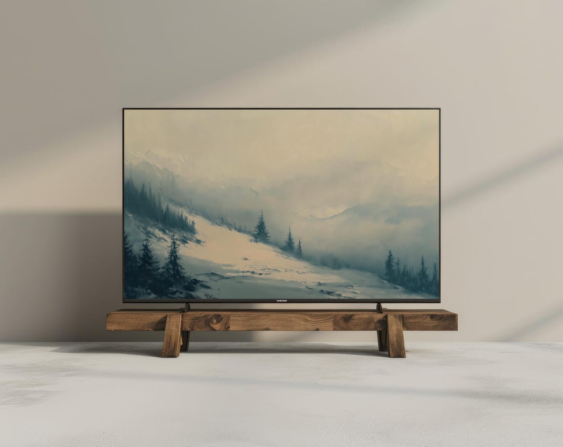 Misty Snowy Mountain Slope Pine Trees Winter Landscape Frame TV Poster - Image 3