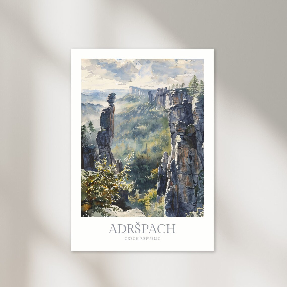 Adrspach Czech Republic Rock Towers Watercolor Nature Poster