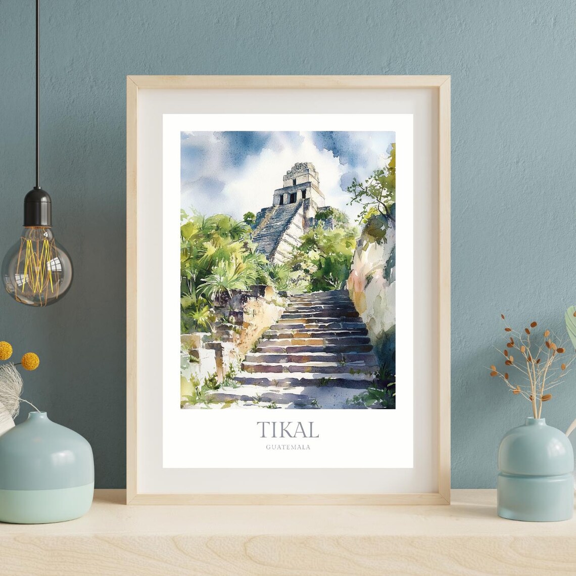 Tikal Guatemala Mayan Temple Jungle Ruins Watercolor Travel Poster - Image 2