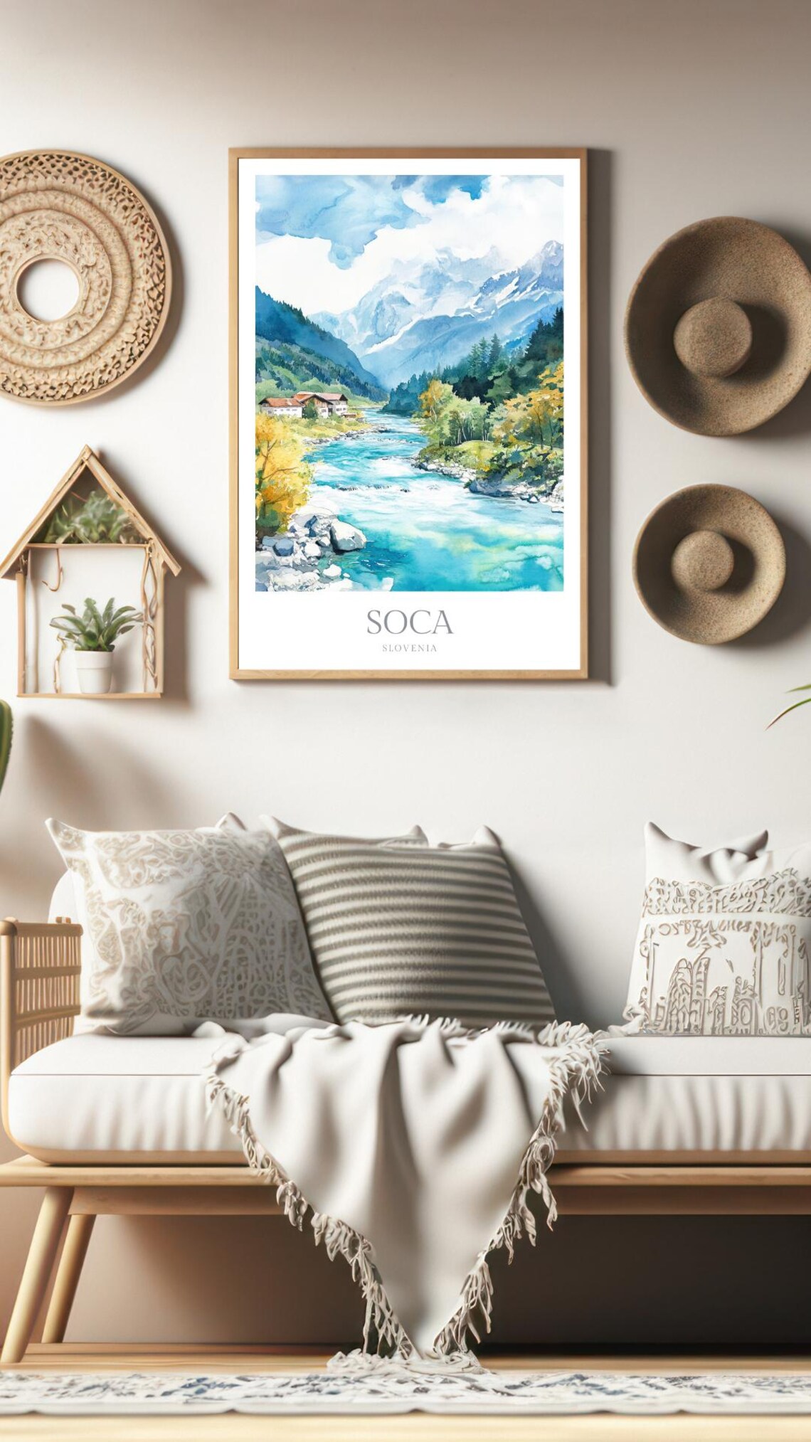 Soca Slovenia Turquoise River Alpine Valley Watercolor Travel Poster - Image 3