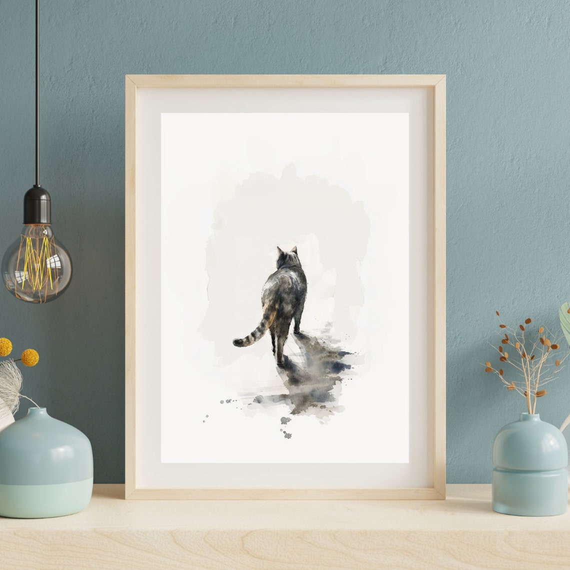 Walking Tabby Cat Minimalist Ink Watercolor Simple Cute Feline Poster - Image 3