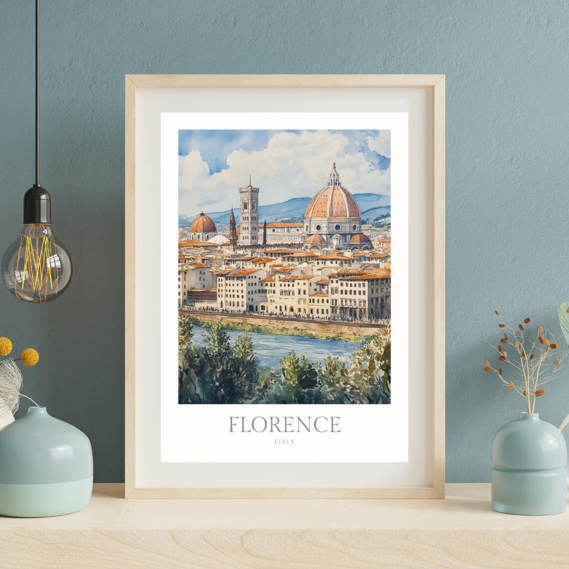 Florence Italy Watercolor Travel Poster, Tuscany - Image 2