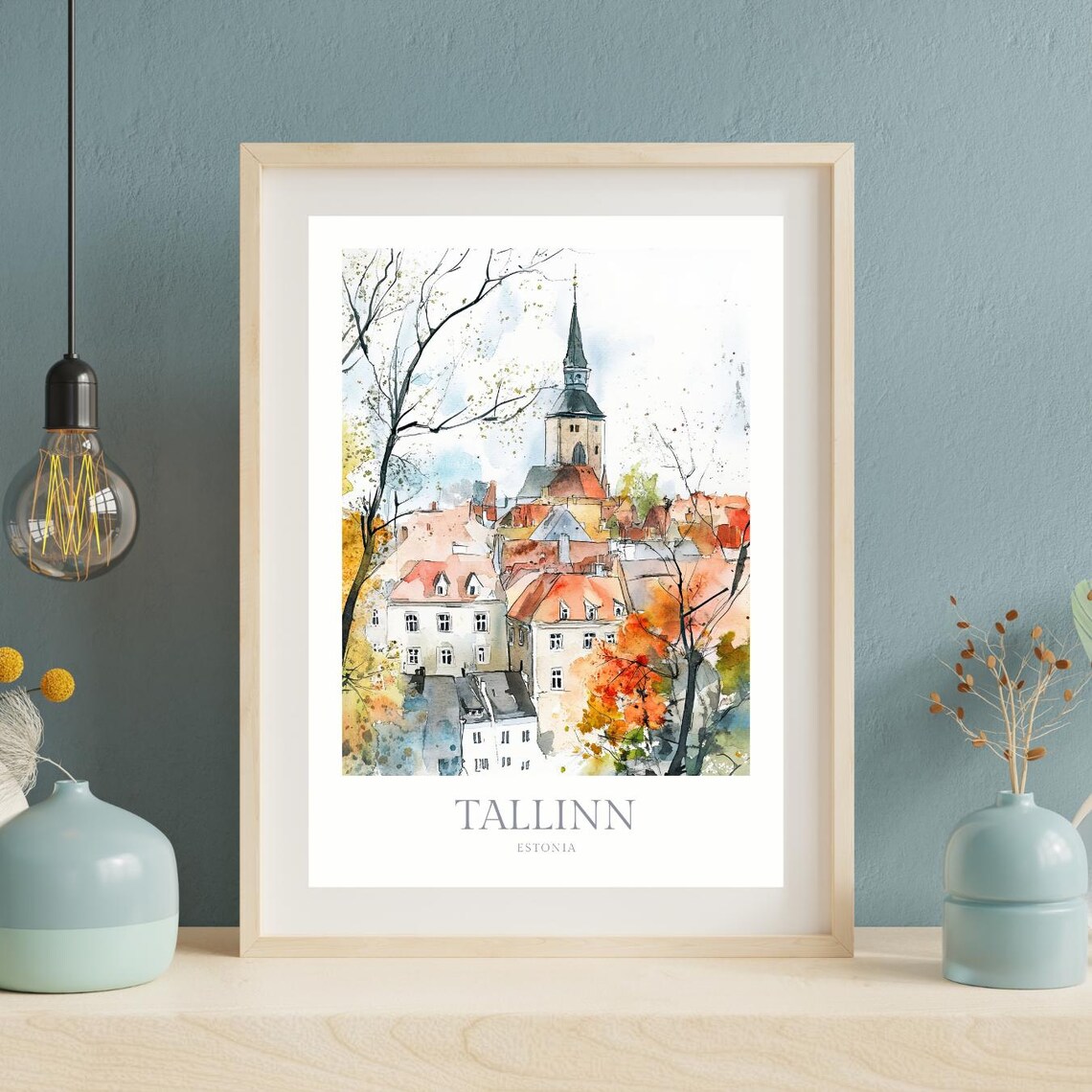 Tallinn Estonia Autumn Old Town Church Tower Watercolor Poster - Image 2