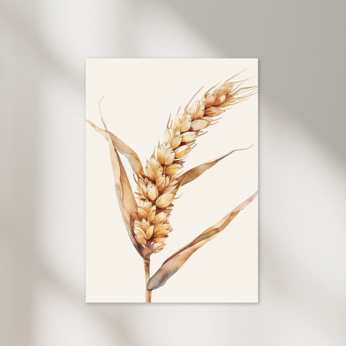 Single Golden Wheat Ear Minimalist Botanical Watercolor Study Poster