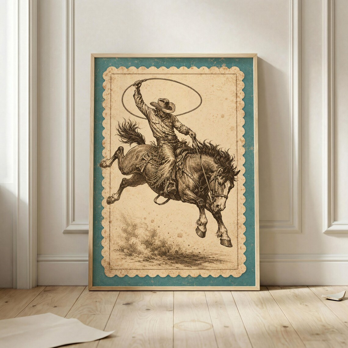 Western Cowboy Vintage Lasso Rider, Rodeo Poster