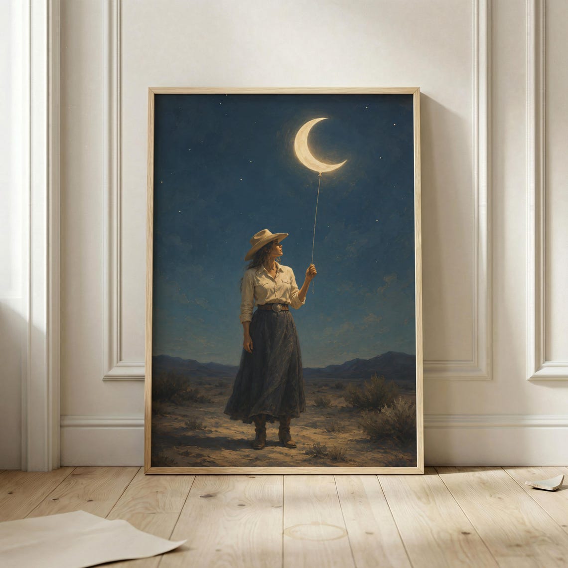 Cowgirl Moon Wall Art Coastal Desert Night Poster Western Boho Print