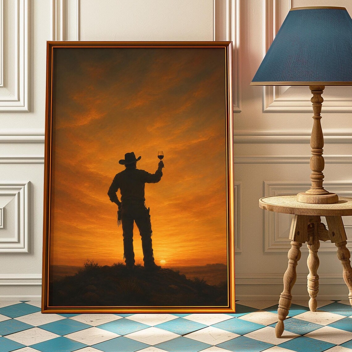 Cowboy Toasting Sunset Poster Print, Western Wall Art
