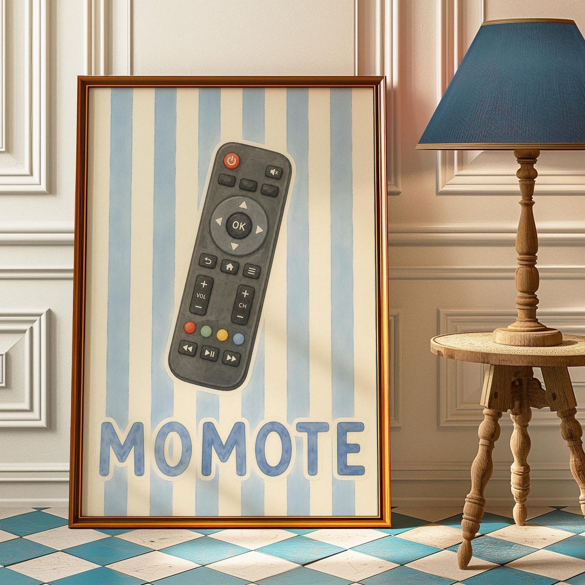 Momote TV Remote Toddler Mispronunciation Funny Tech Watercolor Poster