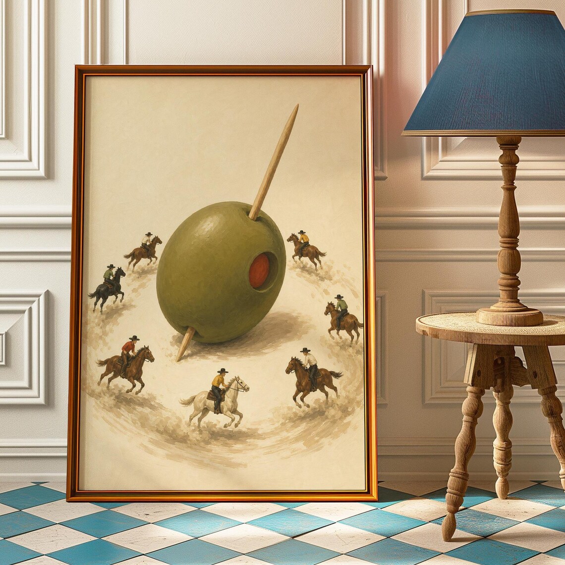 Giant Olive Cowboy Poster, Vintage Ranch Art Print