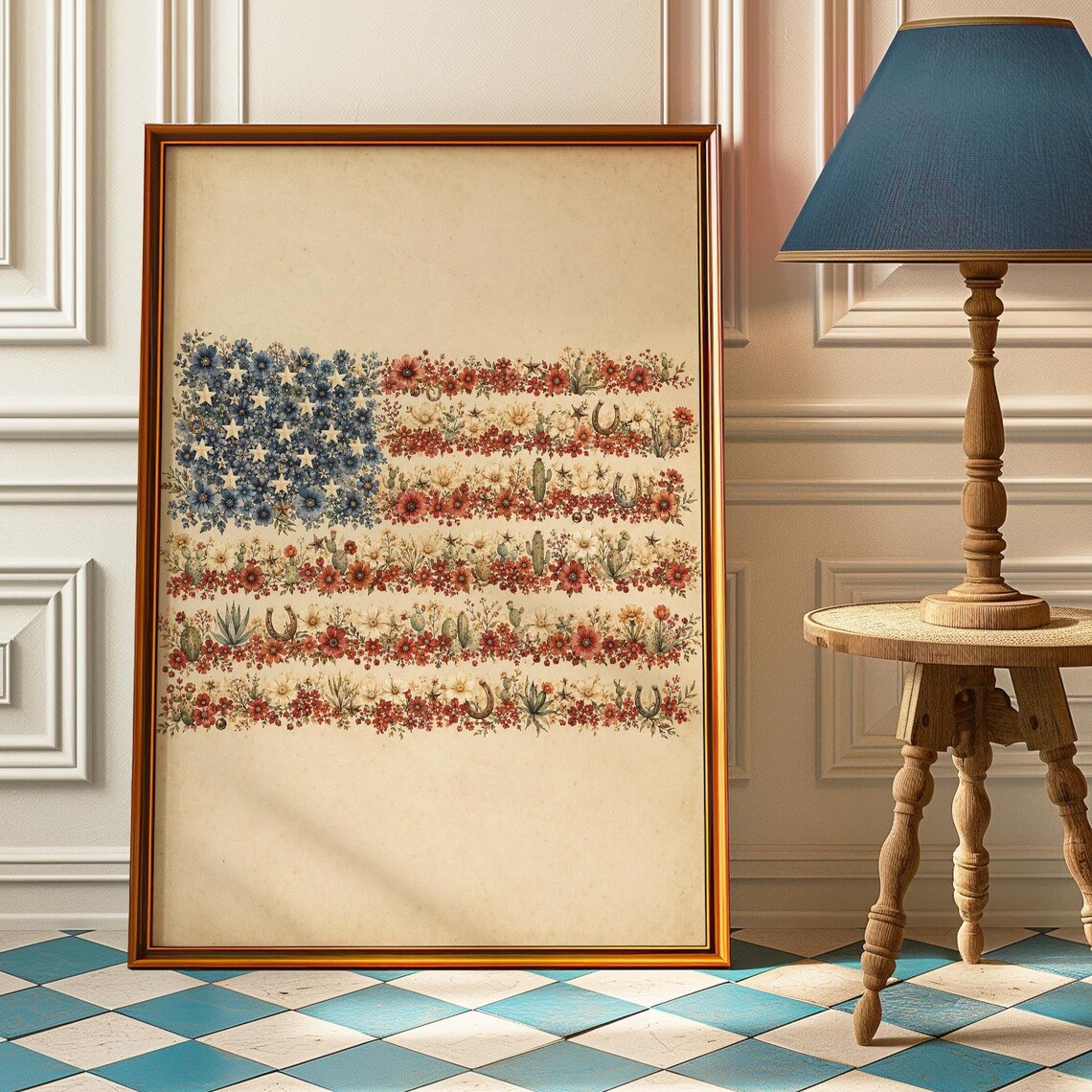 Wildflower American Flag Rustic Patriotic Western Farmhouse Poster