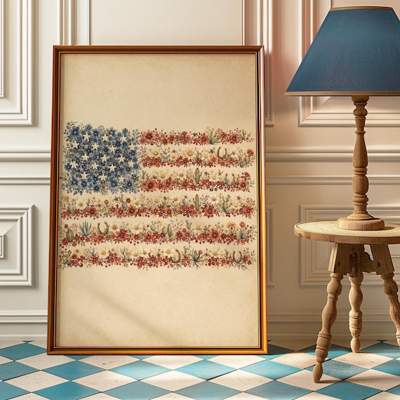 Wildflower American Flag Rustic Patriotic Western Farmhouse Poster