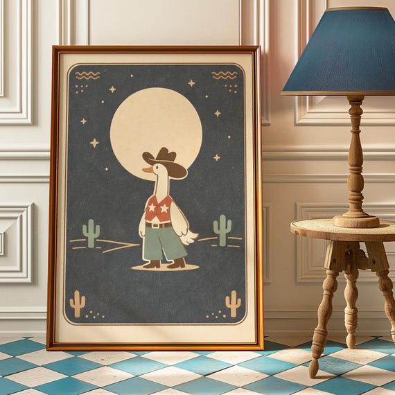 Silly Cowboy Goose Poster Funny Western Nursery Wall Art Cute Print Boho Kids Room Decor