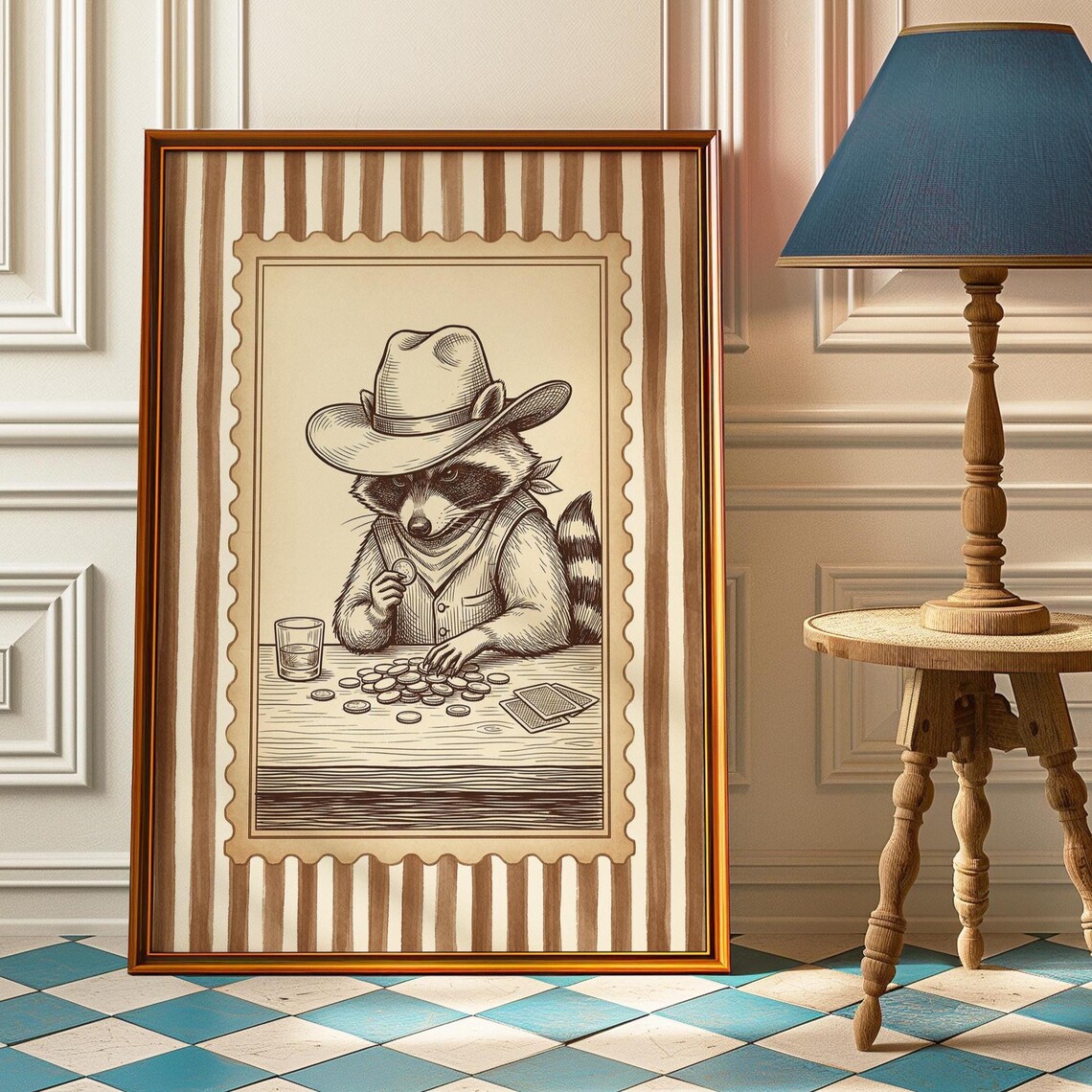 Poker Raccoon Vintage Western Poster Print