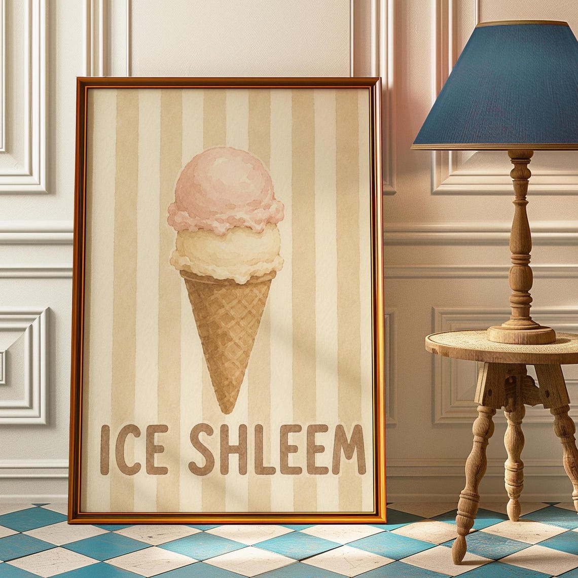 Ice Shleem Ice Cream Cone Watercolor Toddler Saying Nursery Poster