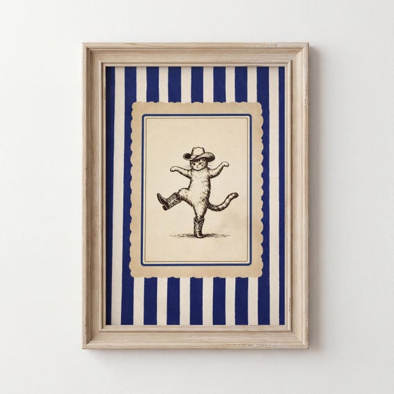 Whimsical Dancing Cowboy Cat Poster, Vintage Western