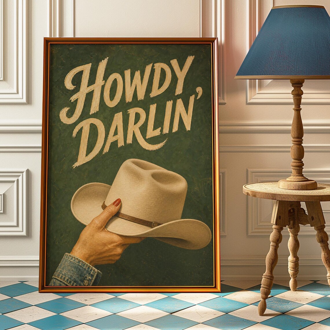 Howdy Darlin Western Quote Poster Cowboy Hat Vintage Country Art