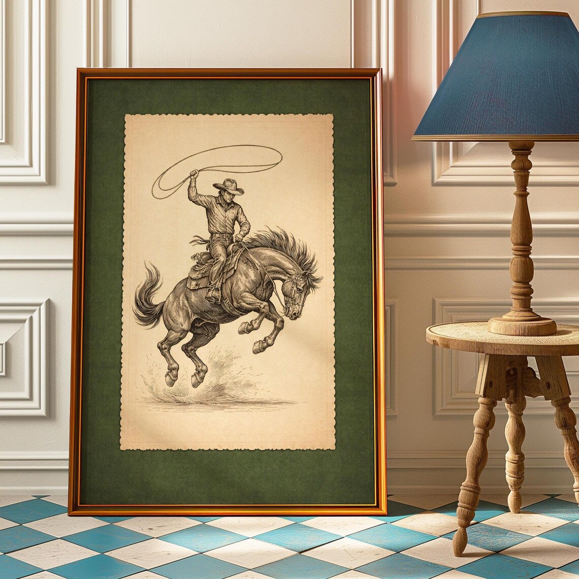 Vintage Western Cowboy, Rustic Rodeo Poster