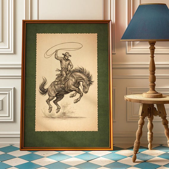 Vintage Western Cowboy, Rustic Rodeo Poster
