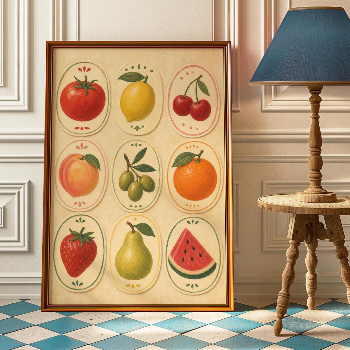 Vintage Fruit Wall Art Print Folk Kitchen Poster Cottagecore Botanical Decor