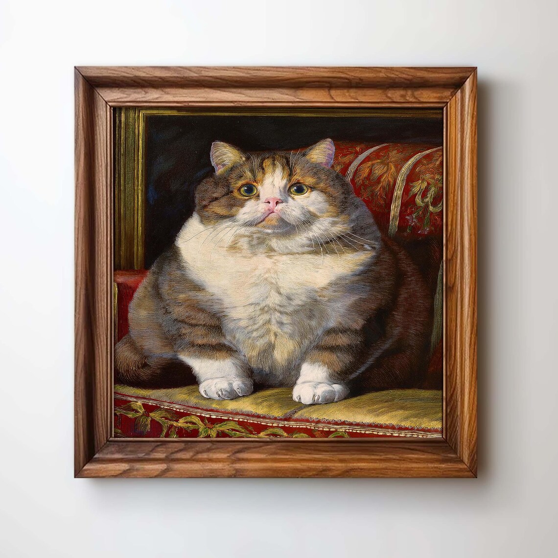 Chubby Fat Cat Victorian Portrait, Cute Cat Art