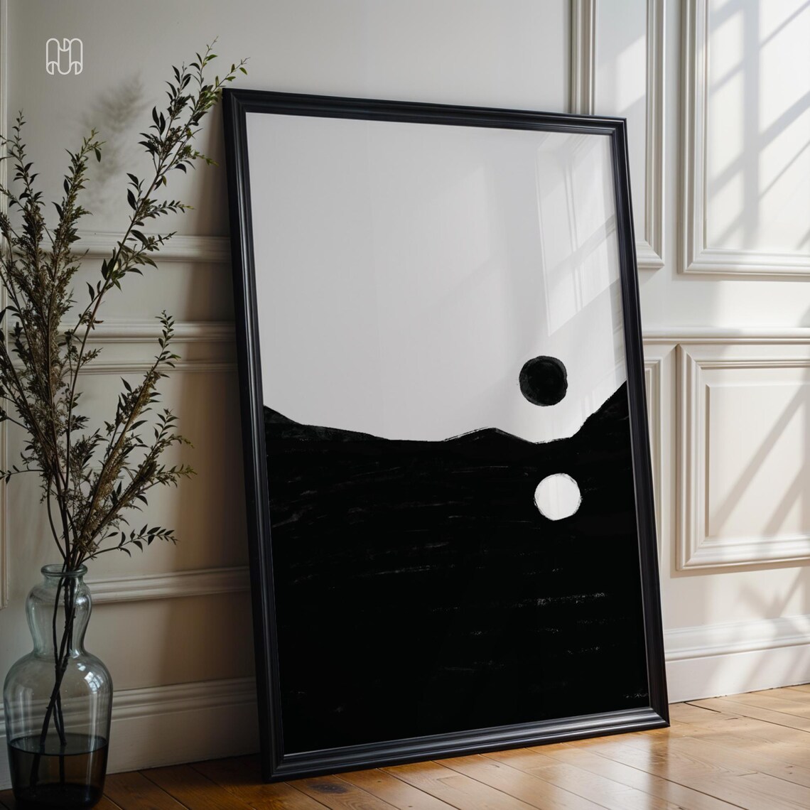 Day Night Yin Yang Minimalist Black White Abstract Modern Circle Wall Art