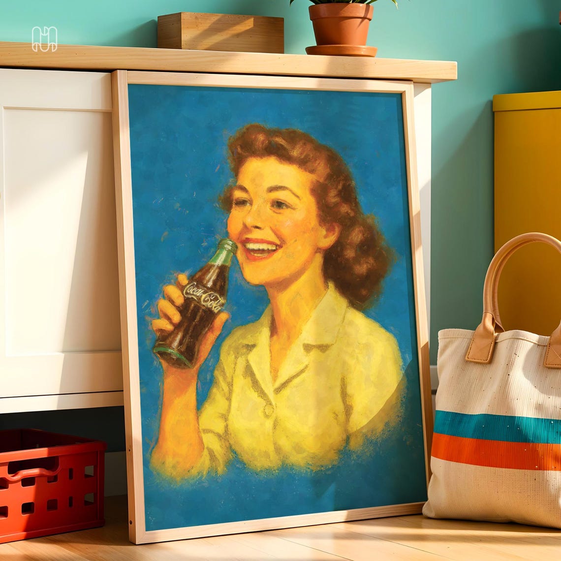 Vintage Coca Cola 1950s Smiling Woman Retro Kitchen Advertising Print