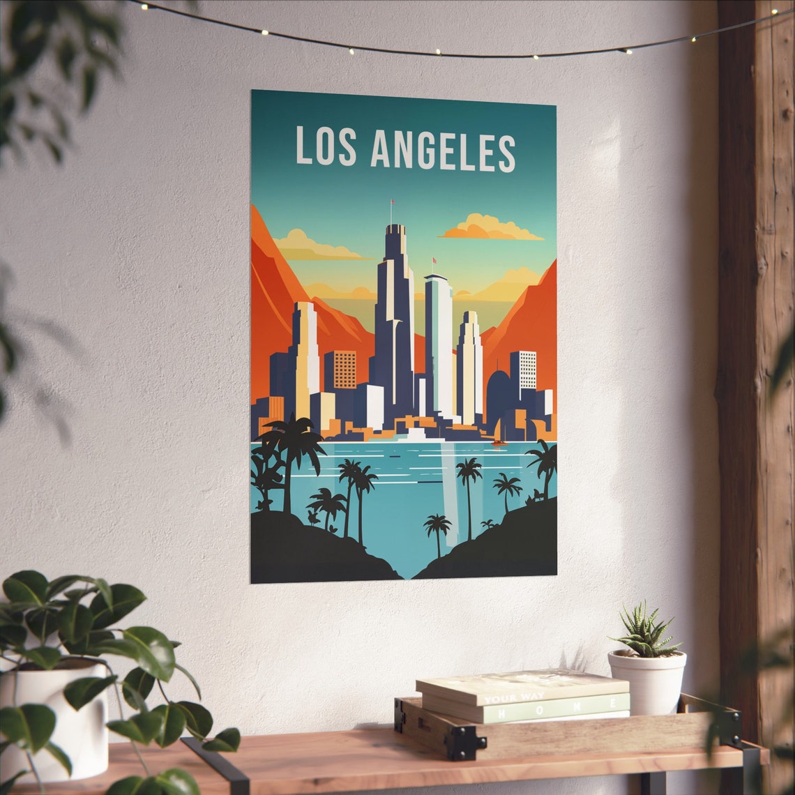 Los Angeles California Downtown Skyline Scene Retro Travel Poster - Image 2