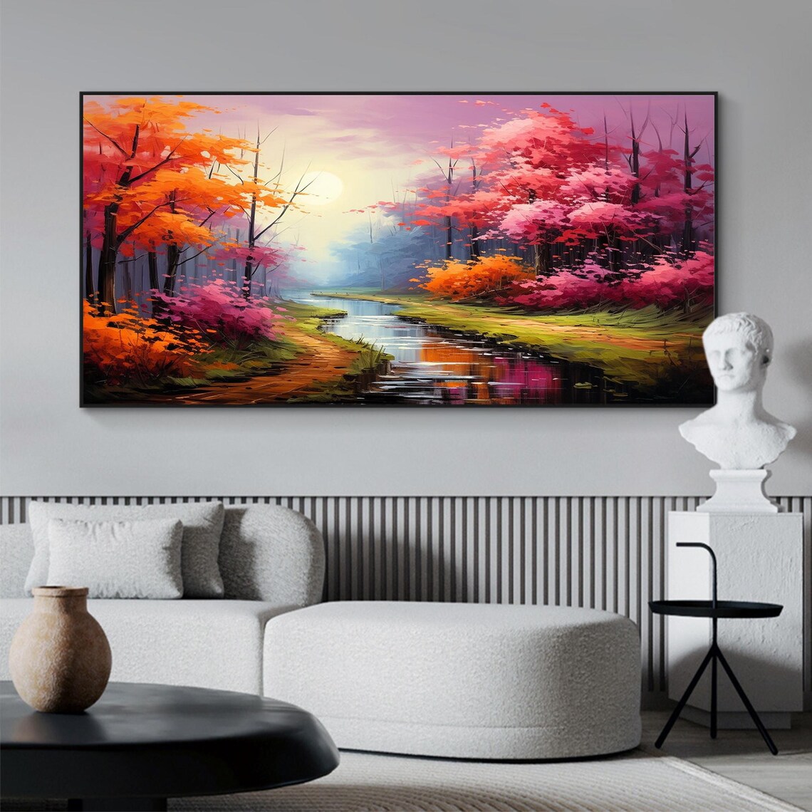 Original Forest Landscape Oil Painting On Large Wall Art Abstract Colorful Tree Painting Nature Wall Art Modern Living Room Decor - Image 3