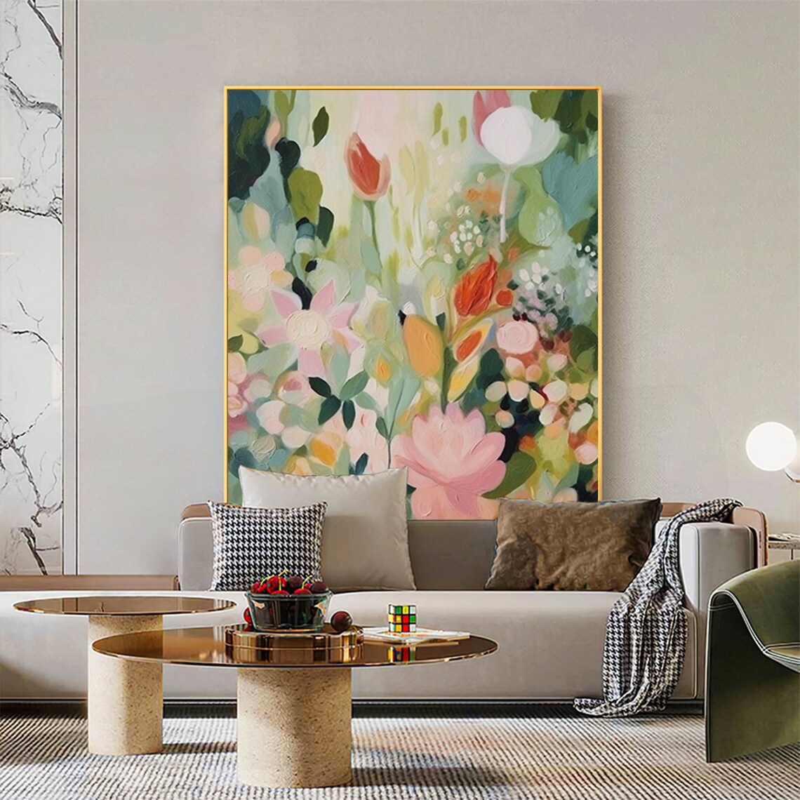 Green Flowers Oil Painting, Abstract Boho Floral Art Print - Image 7
