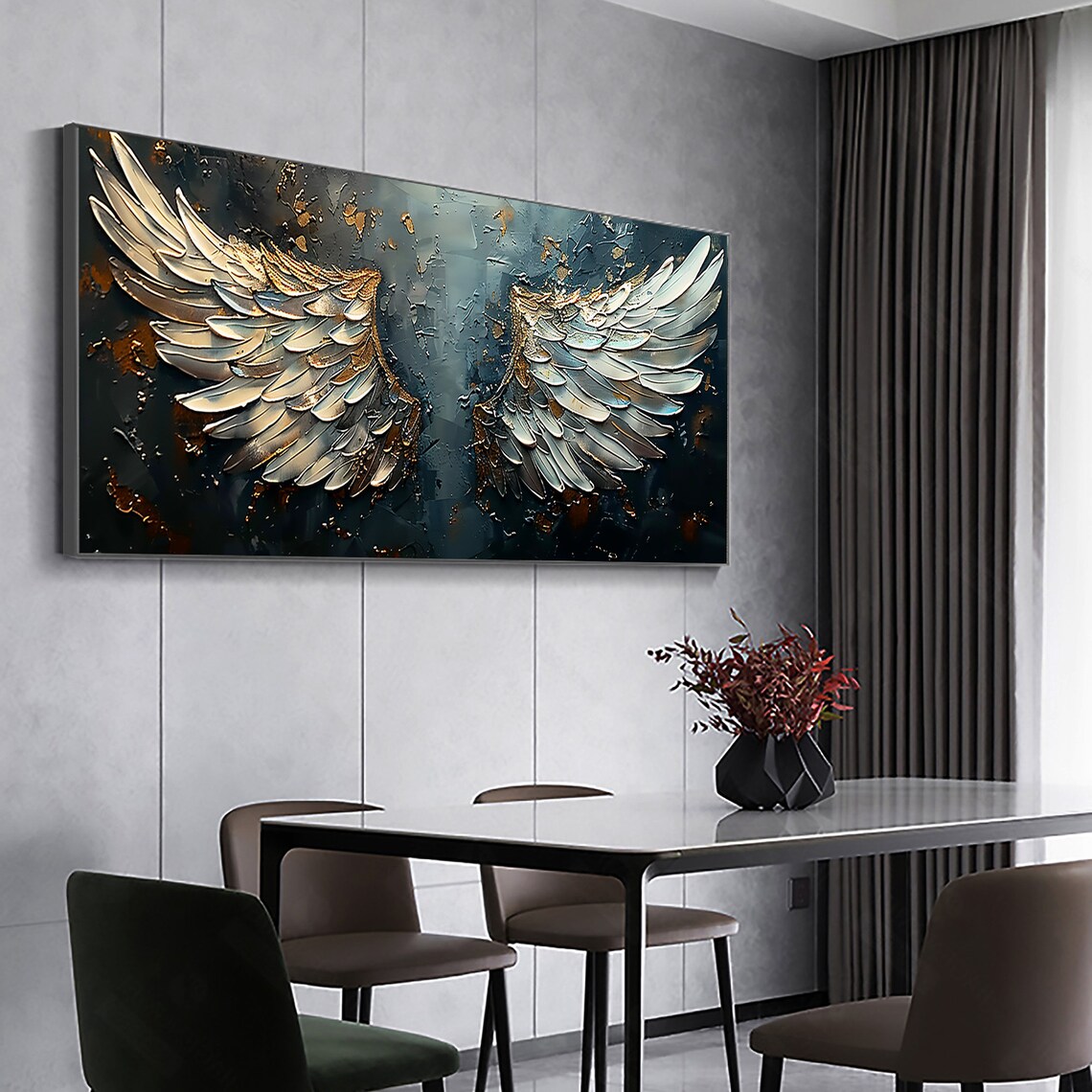 Large Angel Wing Oil Painting, Boho Wall Art Print - Image 8