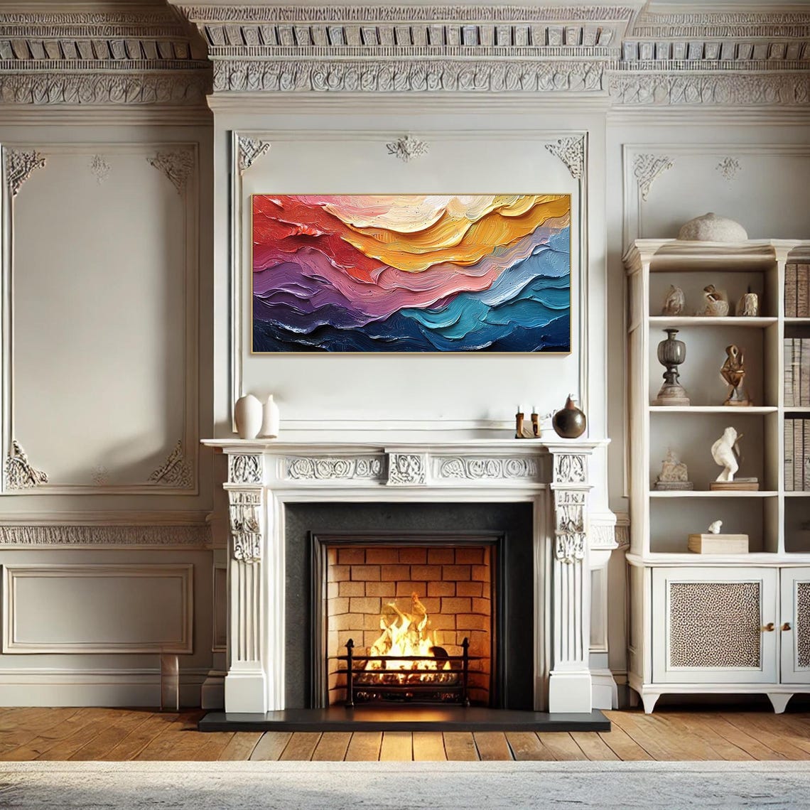 Rainbow Ocean Wave Sunset Gradient Textured Abstract Art Poster - Image 3