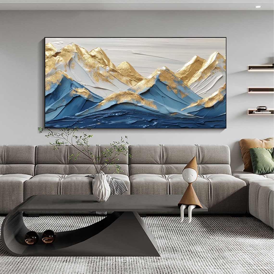 Large Original Mountains Oil Painting On Wall Art Abstract Golden Landscape Painting Custom Painting Living Room Wall Decor - Image 2