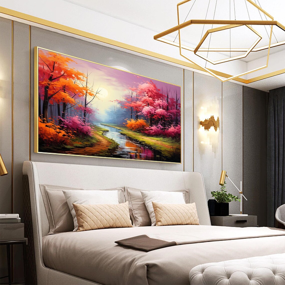 Original Forest Landscape Oil Painting On Large Wall Art Abstract Colorful Tree Painting Nature Wall Art Modern Living Room Decor - Image 7