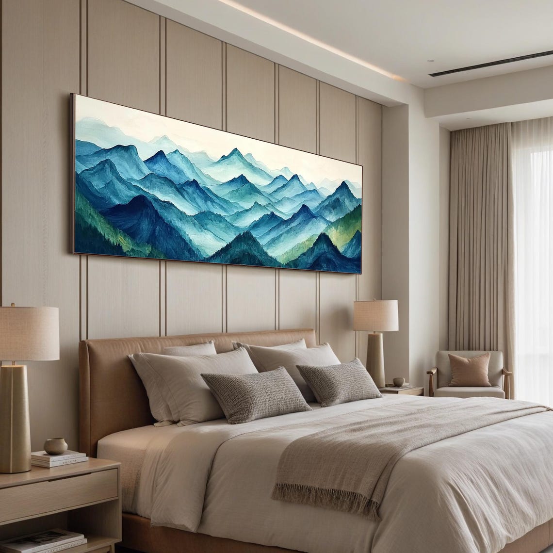 Abstract Landscape Oil Painting On Large Wall Art Original Blue Mountain Natural Scenery Painting Summer Decor Modern Home Decor - Image 5