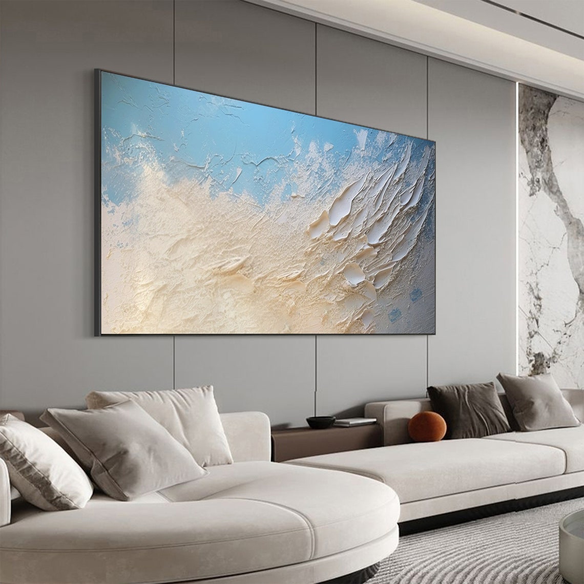 Ocean Wave Foam Abstract in Blue Cream Textured Oil Painting Poster - Image 8
