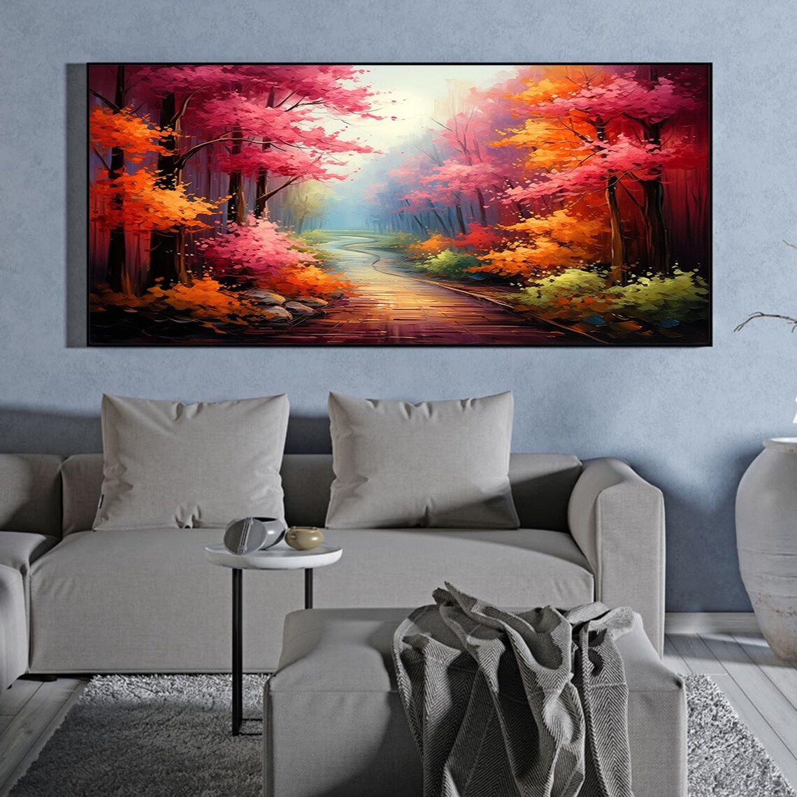 Original Forest Landscape Oil Painting On Large Wall Art Abstract Road Art Colorful Tree Wall Art Nature Painting Living Room Decor - Image 2