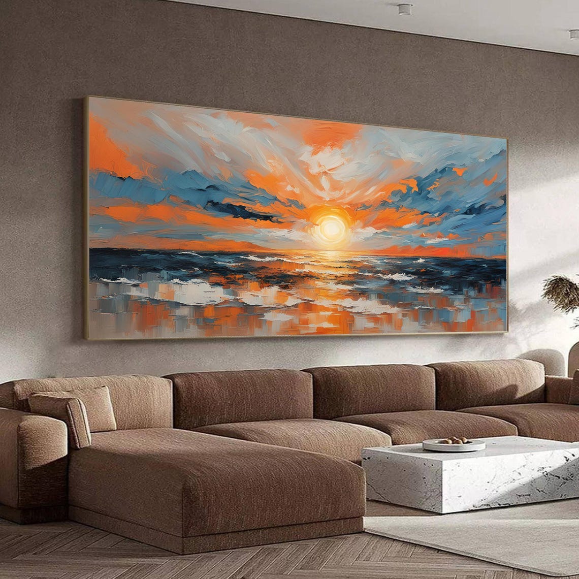 Golden Sunset Reflected on Calm Ocean Waves Oil Painting Poster - Image 8