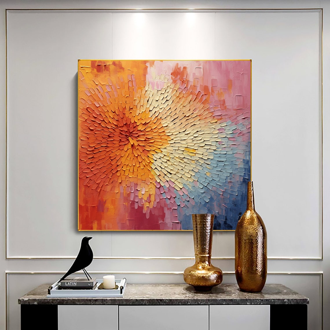 Spiral Petal Mosaic Sunset Orange Blue Abstract Texture Poster - Image 3