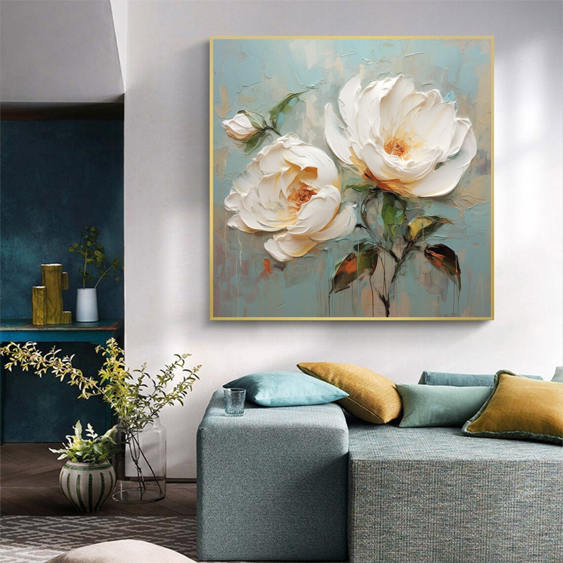 Minimalist Flower Oil Painting, Abstract Floral Art Print - Image 3