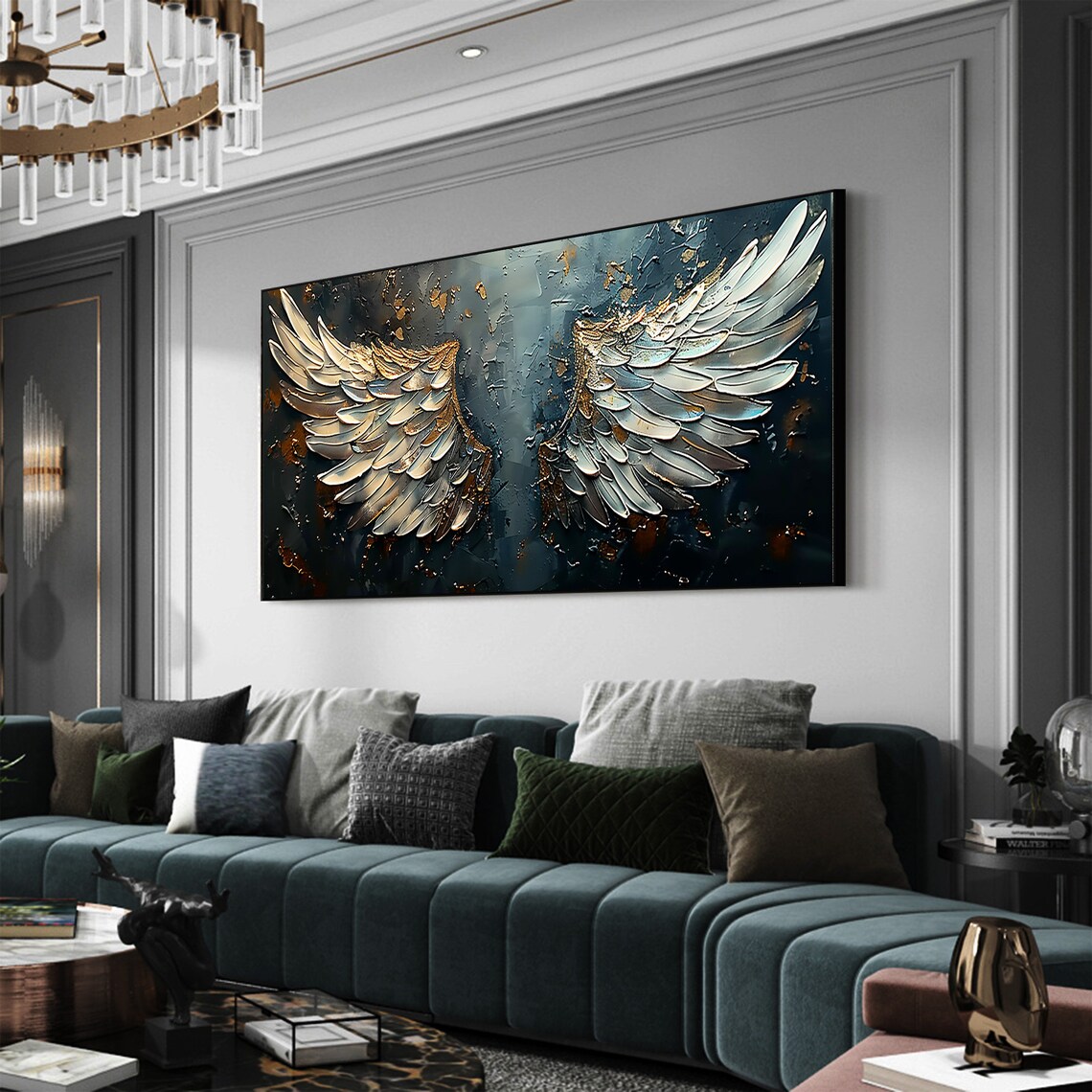 Large Angel Wing Oil Painting, Boho Wall Art Print - Image 7