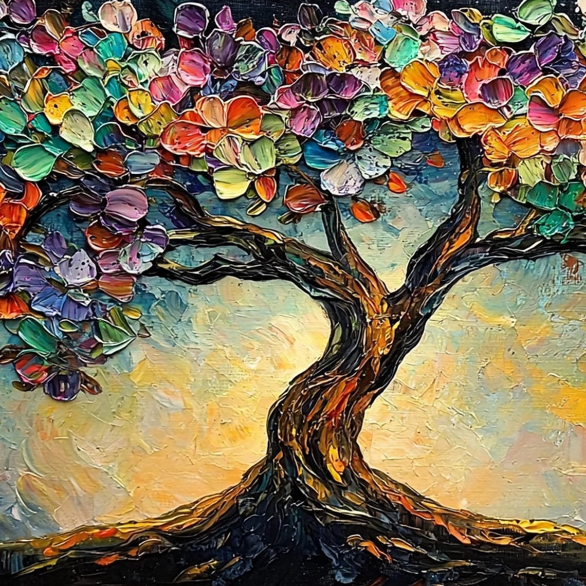Rainbow Tree Colorful Blossom Dark Night Background Art Poster - Image 6