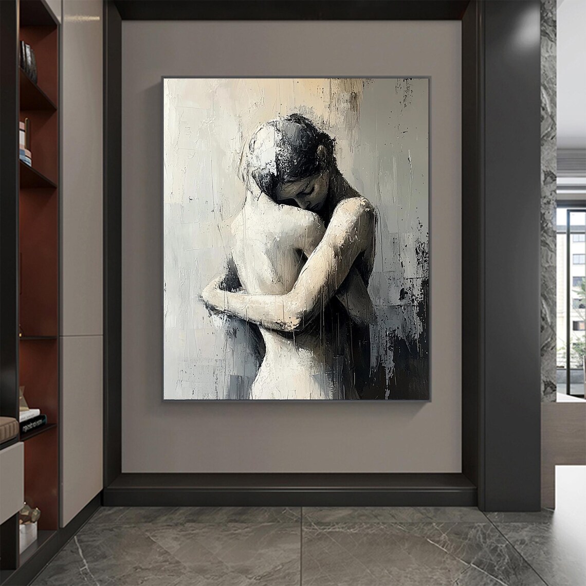 Abstract Grey Woman Embrace Portrait Art Print - Image 3