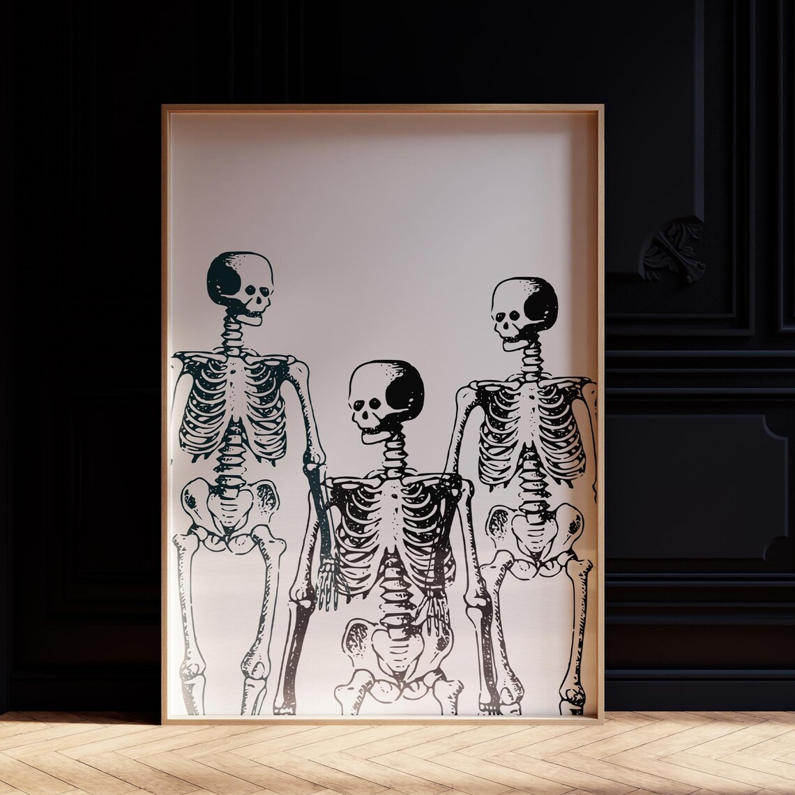 Vintage Skeleton Trio Anatomical Skull Halloween Gothic Wall Art