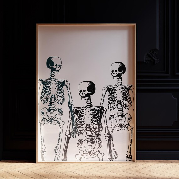 Vintage Skeleton Trio Anatomical Skull Halloween Gothic Wall Art